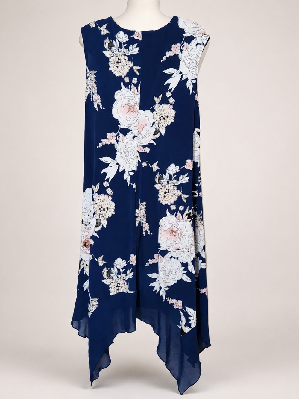 Luxology Womens Sleeveless Navy Floral High-Low Chiffon Midi Dress Size 1X - Picture 7 of 10
